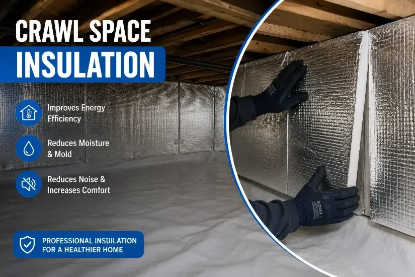 Crawl space insulation being installed in a Charleston, SC home to improve energy efficiency