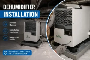 Professional dehumidifier installation in a Charleston, SC crawl space to reduce moisture