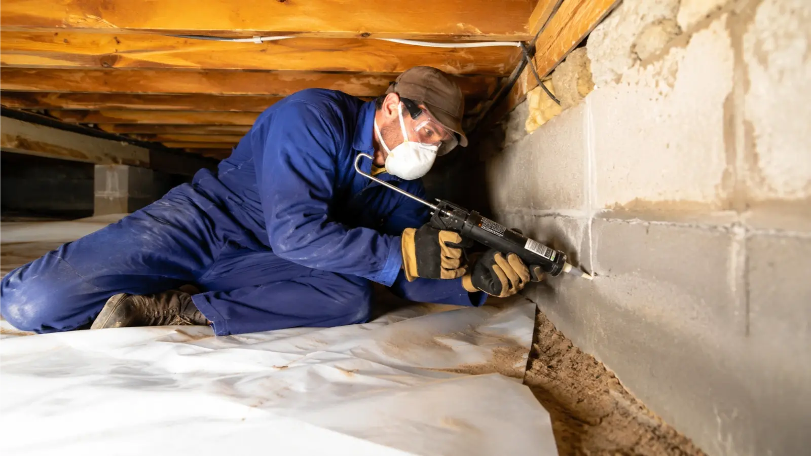 Crawl Space Repair Charleston SC technician repairing foundation wall crack