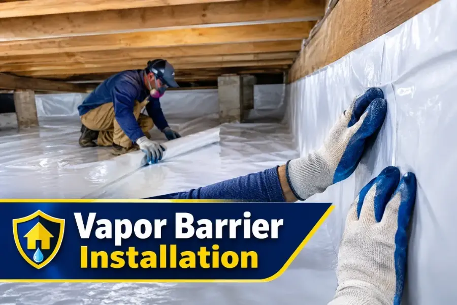 Technician installing a vapor barrier in a Charleston, SC crawl space