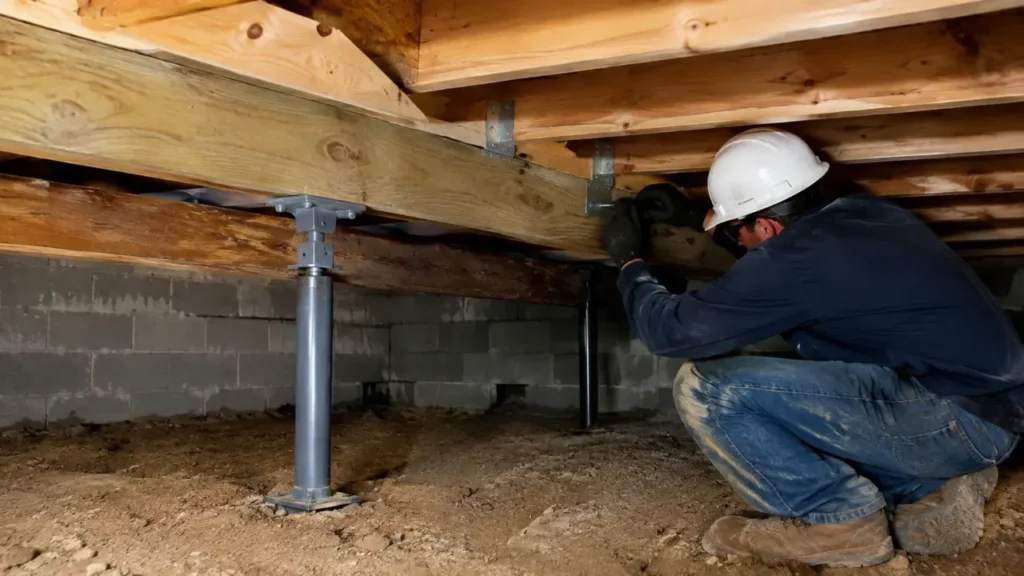 Technician is doing crawl space structural repair in charleston, South Carolina | Structural repair charleston